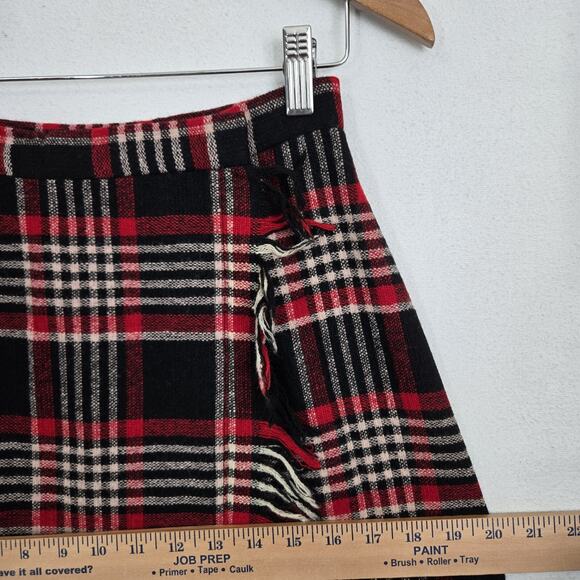 VTG Emily M Plaid Maxi Wrap Skirt Sz S* Red Black Ivory Preppy Academia READ - Picture 11 of 13